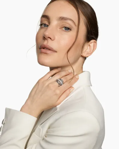 Crossover Five Row Ring Sterling Silver with Diamonds, 17.5mm