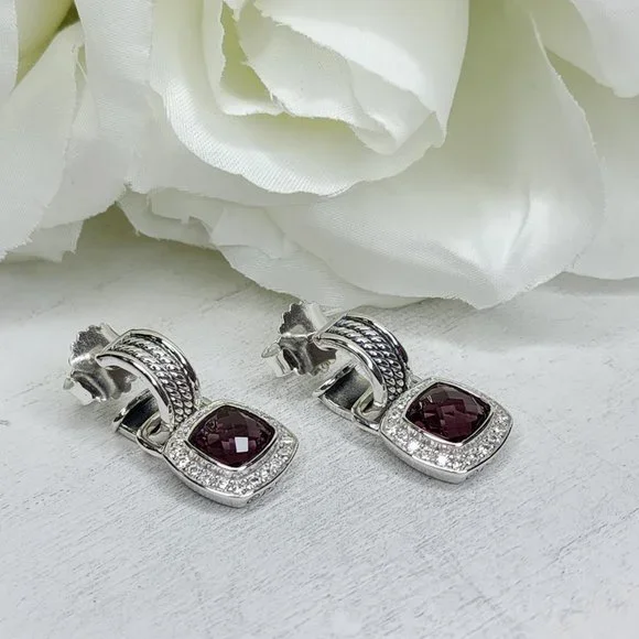 Albion® Drop Earrings Sterling Silver with Red Onyx and Diamonds