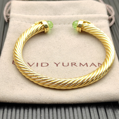 7mm Cable Bracelet with Light Green & Diamond Accents