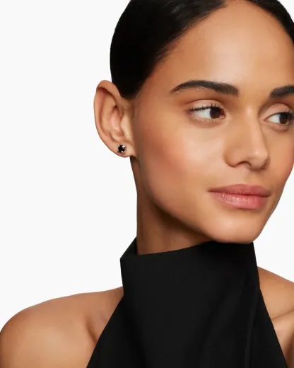 Petite Chatelaine® Stud Earrings Sterling Silver with Black Onyx and Diamonds