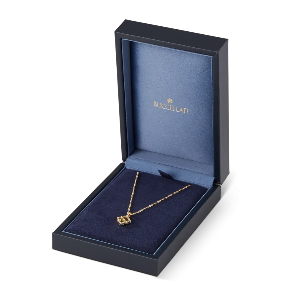 OPERA TULLE GOLD PENDANT WITH GREEN ENAMEL BACKGROUND AND LOGO