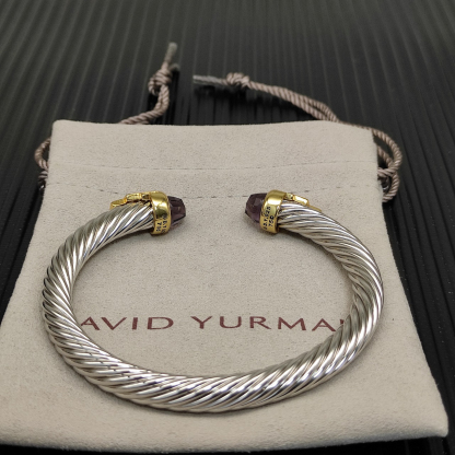 7mm Cable Bracelet with Amethyst & Diamond Accents – Gold Cap