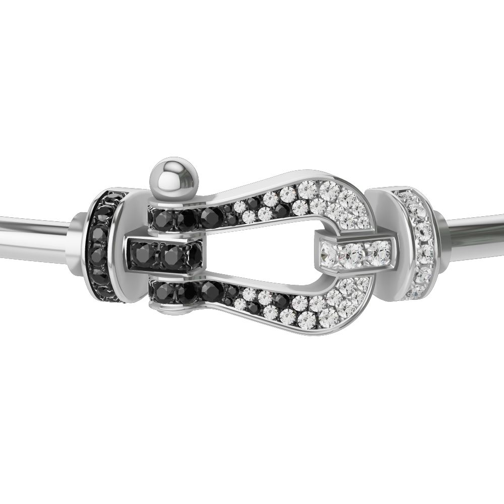 FORCE 10 BRACELET 18K WHITE GOLD AND BLACK AND WHITE DIAMONDS LARGE MODEL