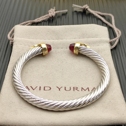 7mm Cable Bracelet with Red & Diamond Accents – Gold Cap