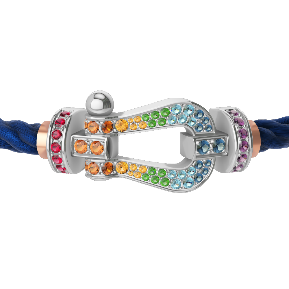 FORCE 10 BRACELET 18K WHITE GOLD AND COLORED STONES LARGE MODEL