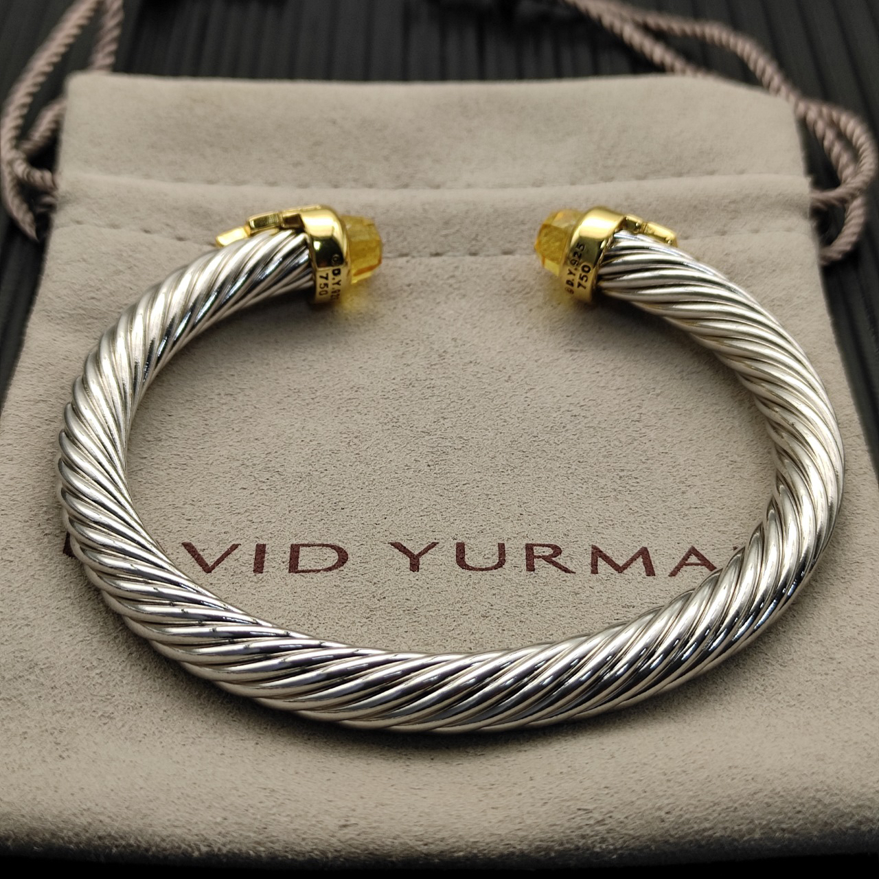 7mm Cable Bracelet with Yellow & Diamond Accents – Gold Cap
