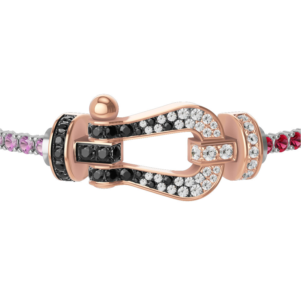 FORCE 10 BRACELET 18K PINK GOLD AND BLACK AND WHITE DIAMONDS LARGE MODEL