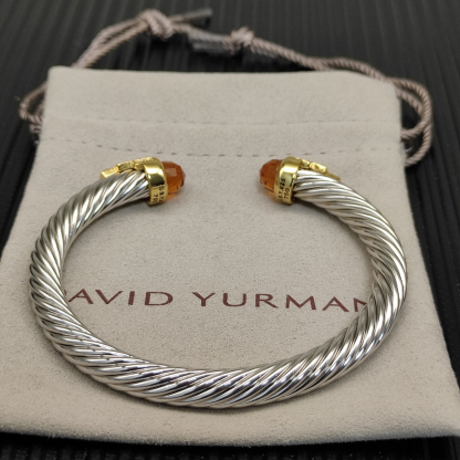7mm Cable Bracelet with Champagne & Diamond Accents – Gold Cap