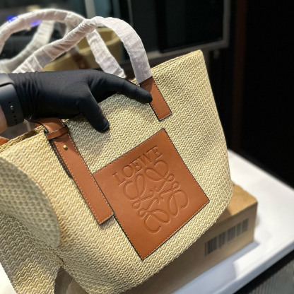 Elephant basket in raffia and calfskin