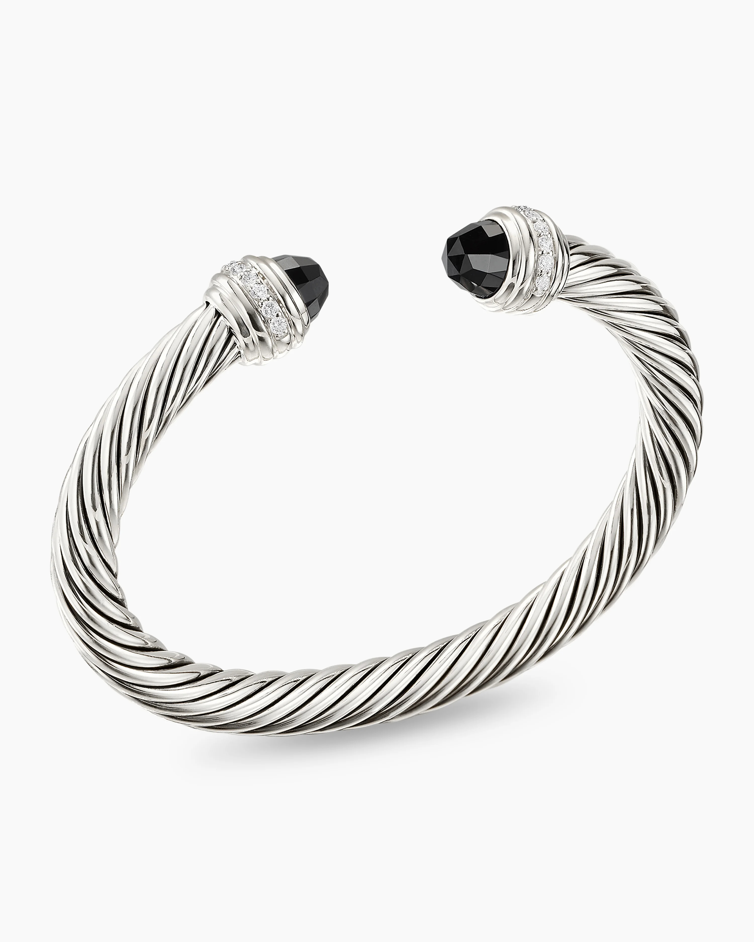 Classic Cable Bracelet Sterling Silver with Black Onyx and Diamonds, 7mm