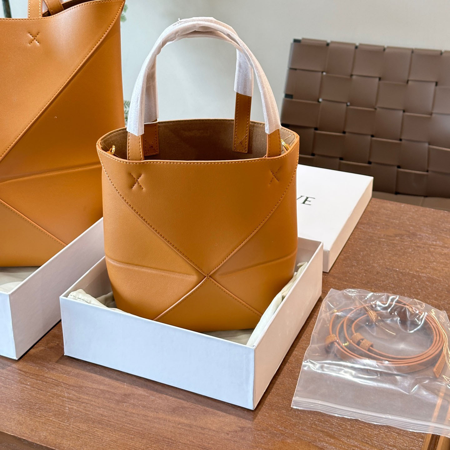 Puzzle Fold tote in shiny calfskin