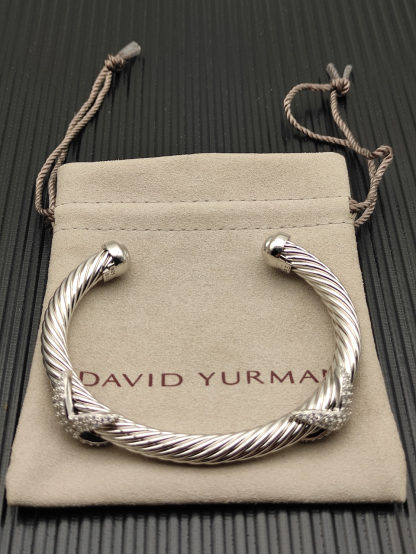 Dathtvid Yurthtman 18K 925 Diamond Cable Cuff Bracelet,7mm