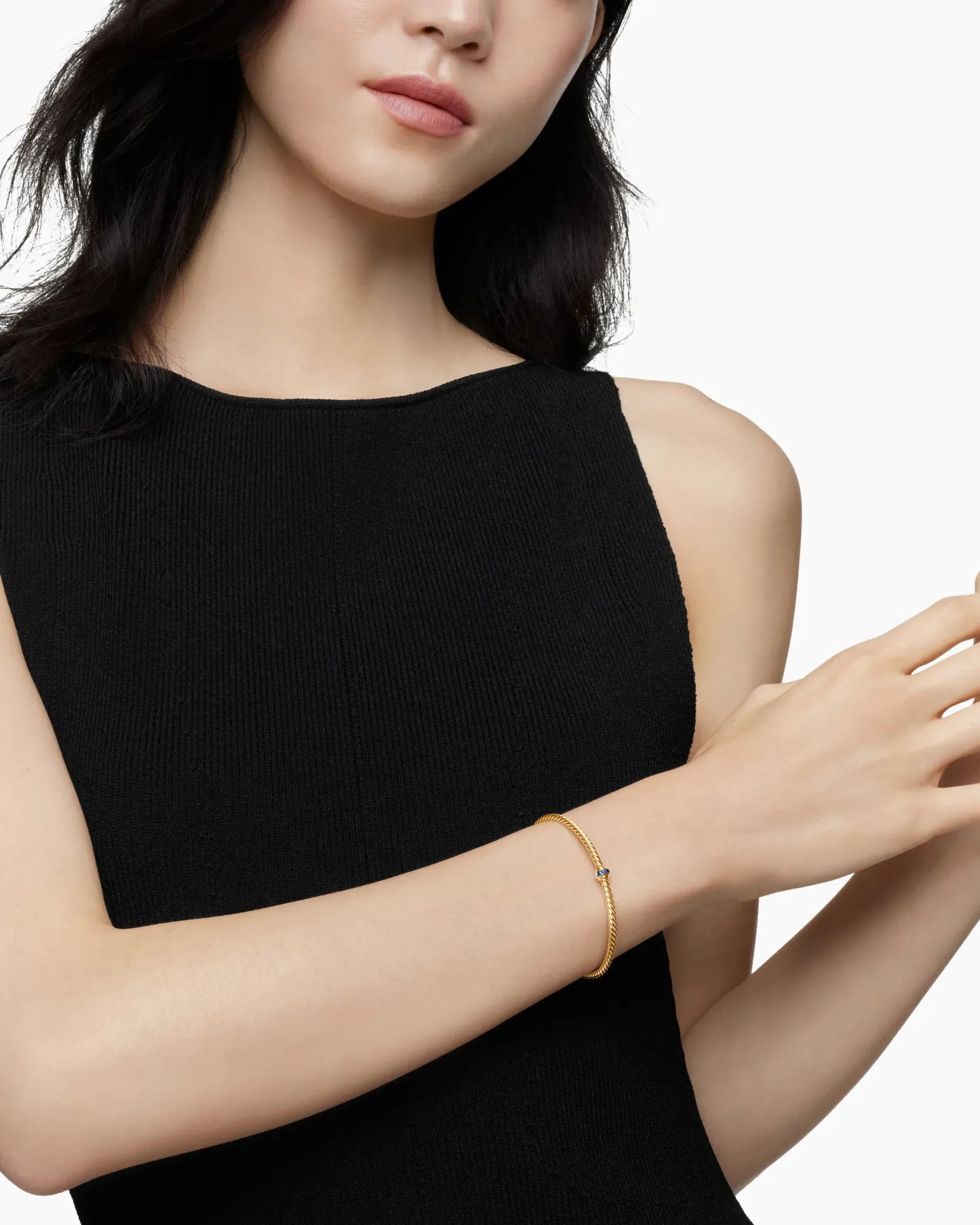 Classic Cablespira® Station Bracelet 18K Yellow Gold with Pavé Blue Sapphires, 3mm