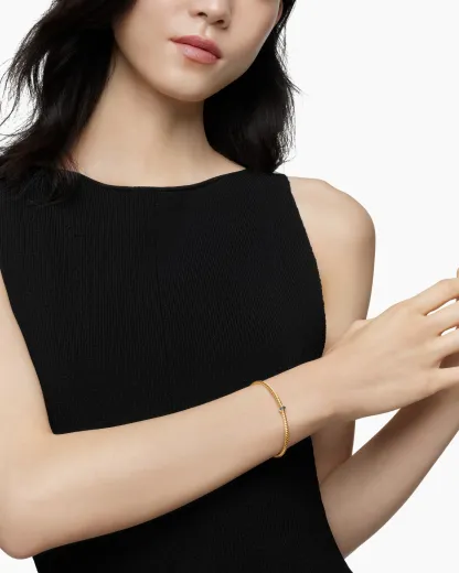 Classic Cablespira® Station Bracelet 18K Yellow Gold with Pavé Blue Sapphires, 3mm