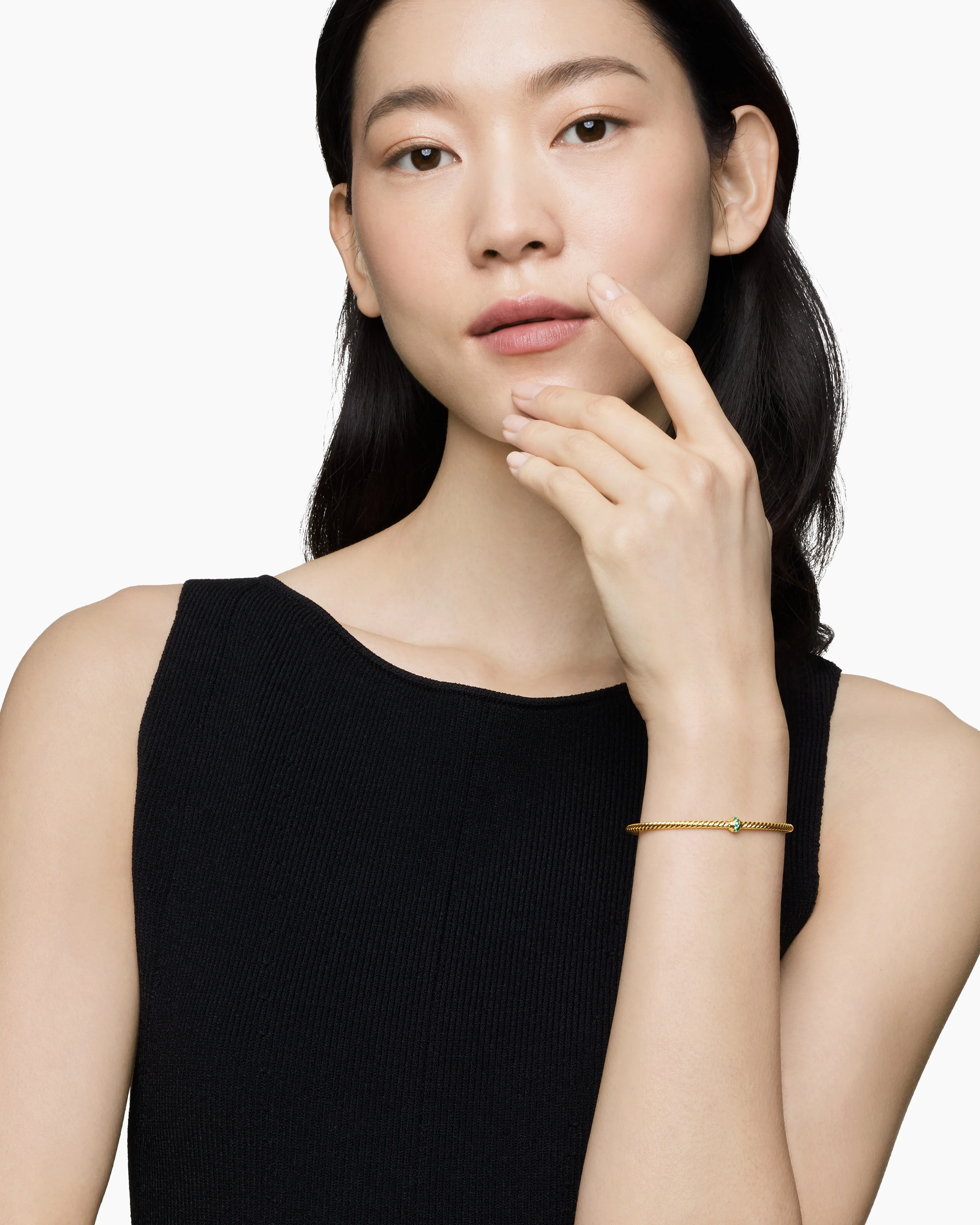 Classic Cablespira® Station Bracelet 18K Yellow Gold with Pavé Emeralds, 3mm