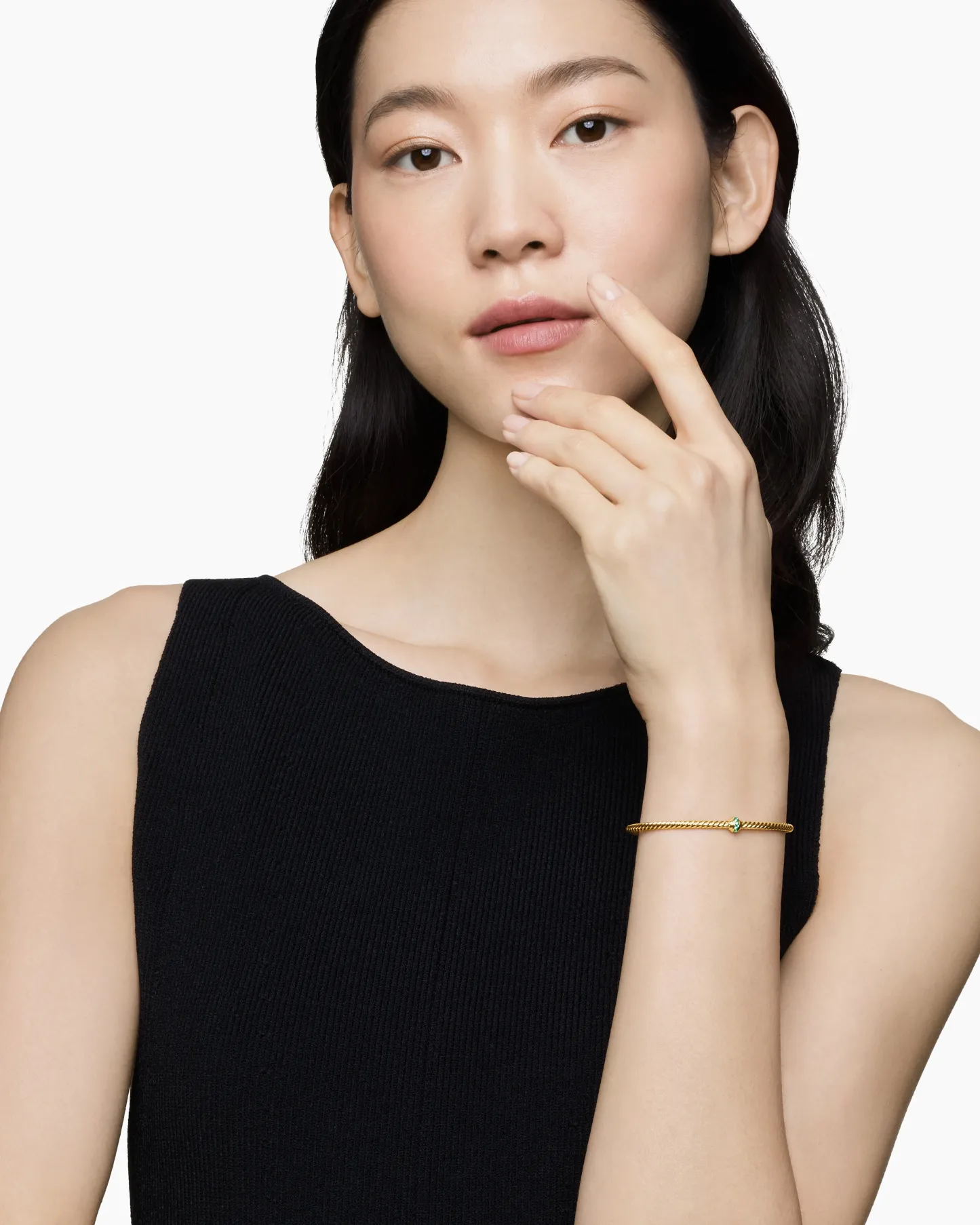 Classic Cablespira® Station Bracelet 18K Yellow Gold with Pavé Emeralds, 3mm