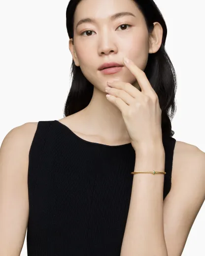 Classic Cablespira® Station Bracelet 18K Yellow Gold with Pavé Emeralds, 3mm