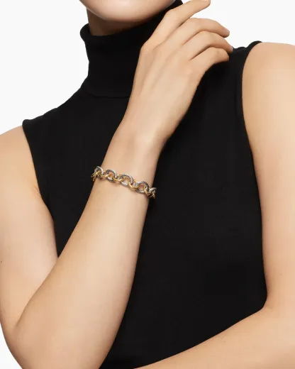 Oval Link Chain Bracelet Sterling Silver with 18K Yellow Gold,19mm