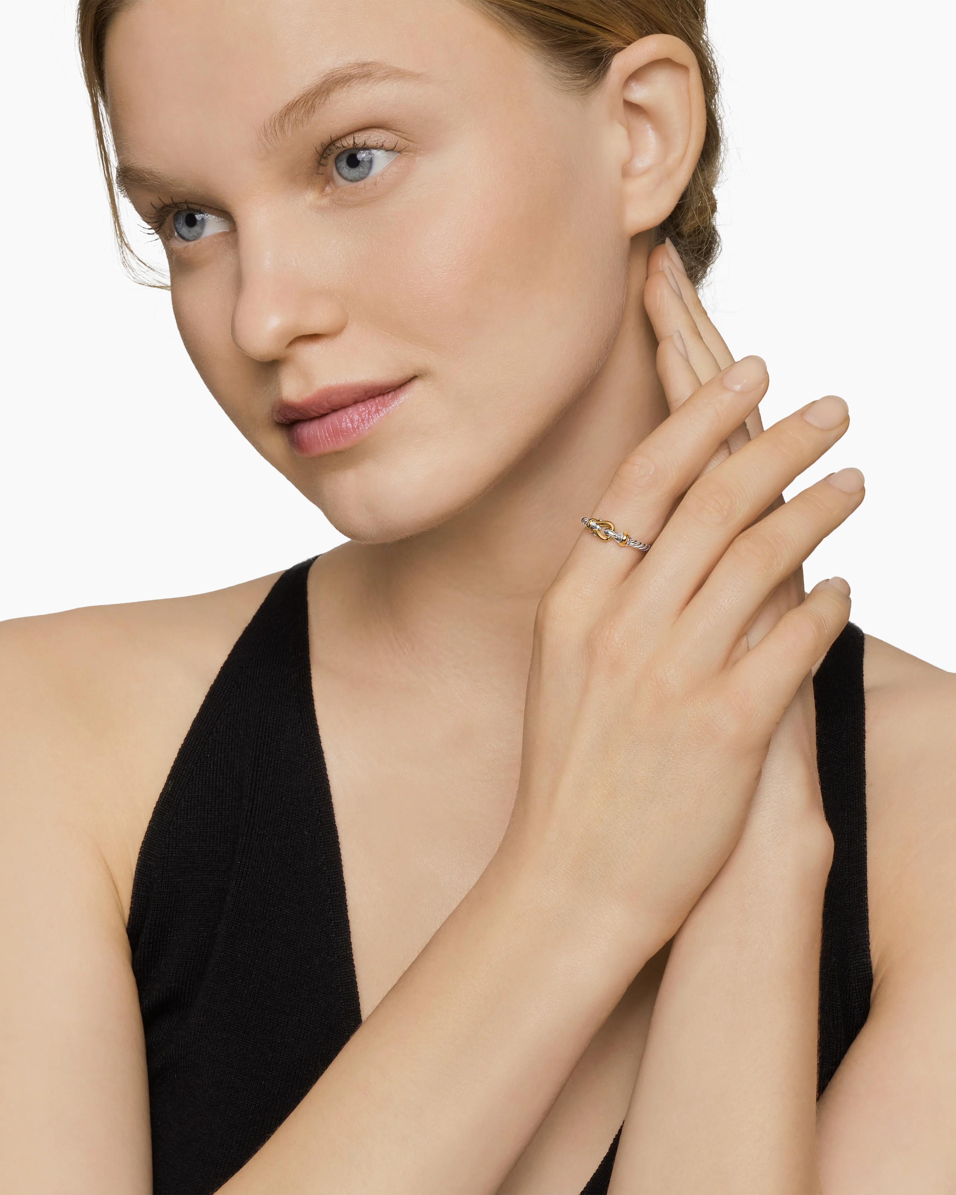 Petite Buckle Ring Sterling Silver with 18K Yellow Gold, 2mm