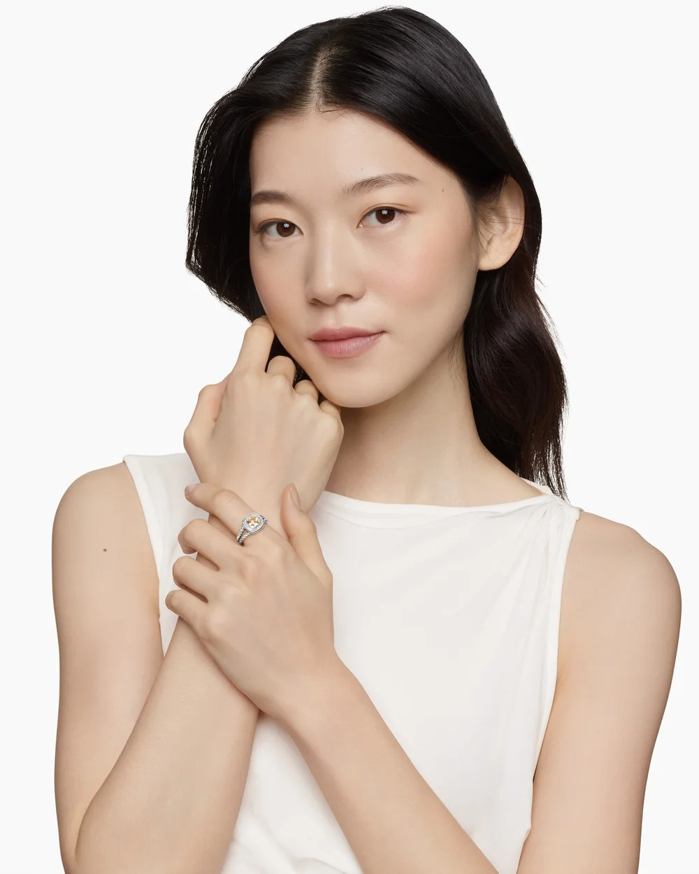 Petite Albion® Ring Sterling Silver with Morganite and Diamonds