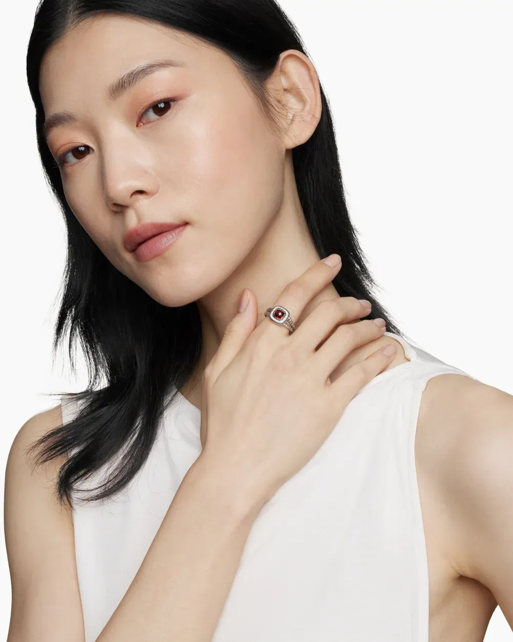 Petite Albion® Ring Sterling Silver with Garnet and Diamonds