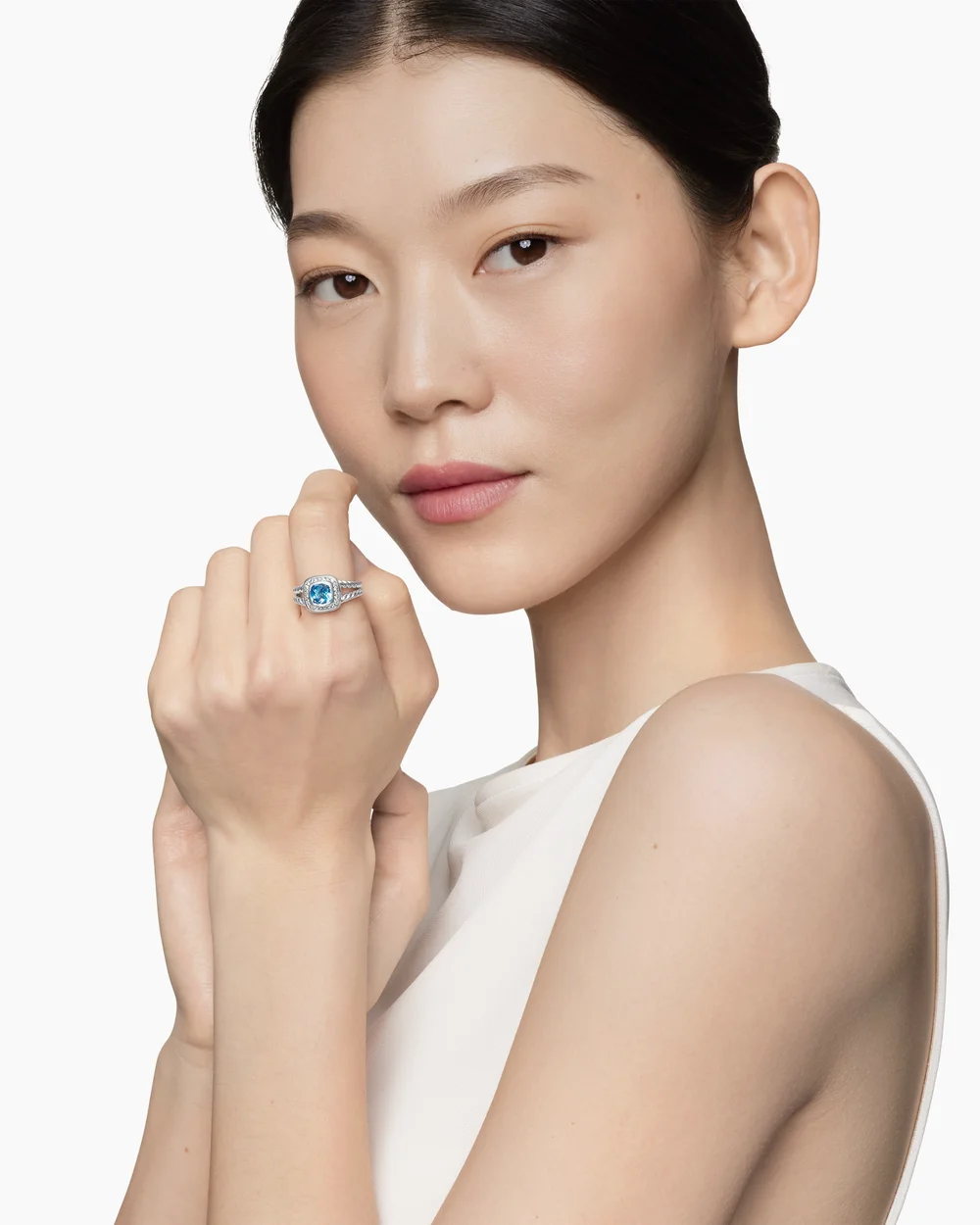 Petite Albion® Ring Sterling Silver with Blue Topaz and Diamonds