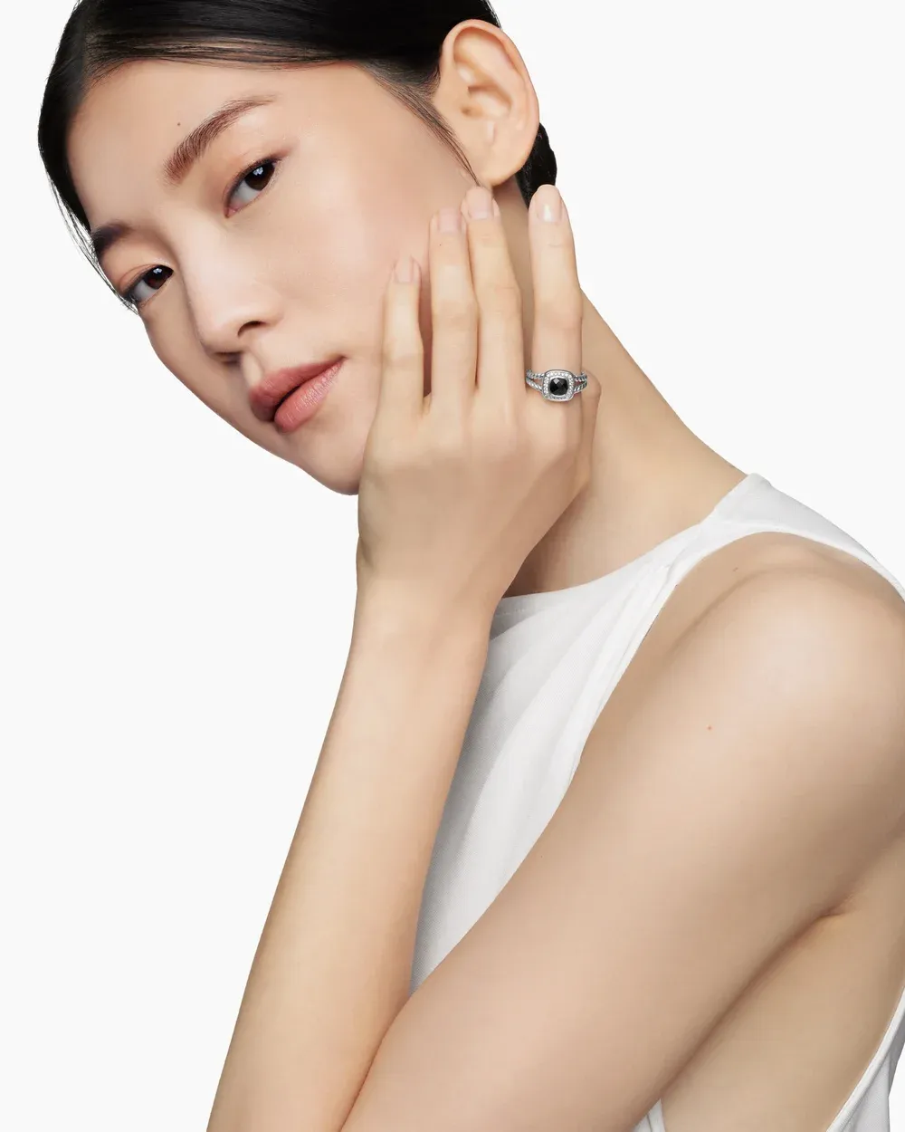 Petite Albion® Ring Sterling Silver with Black Onyx and Diamonds