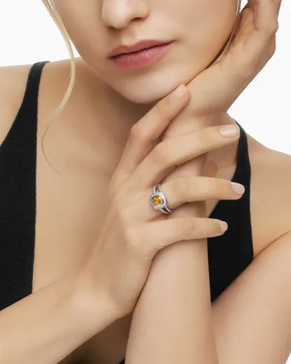 Petite Albion® Ring Sterling Silver with Citrine and Diamonds