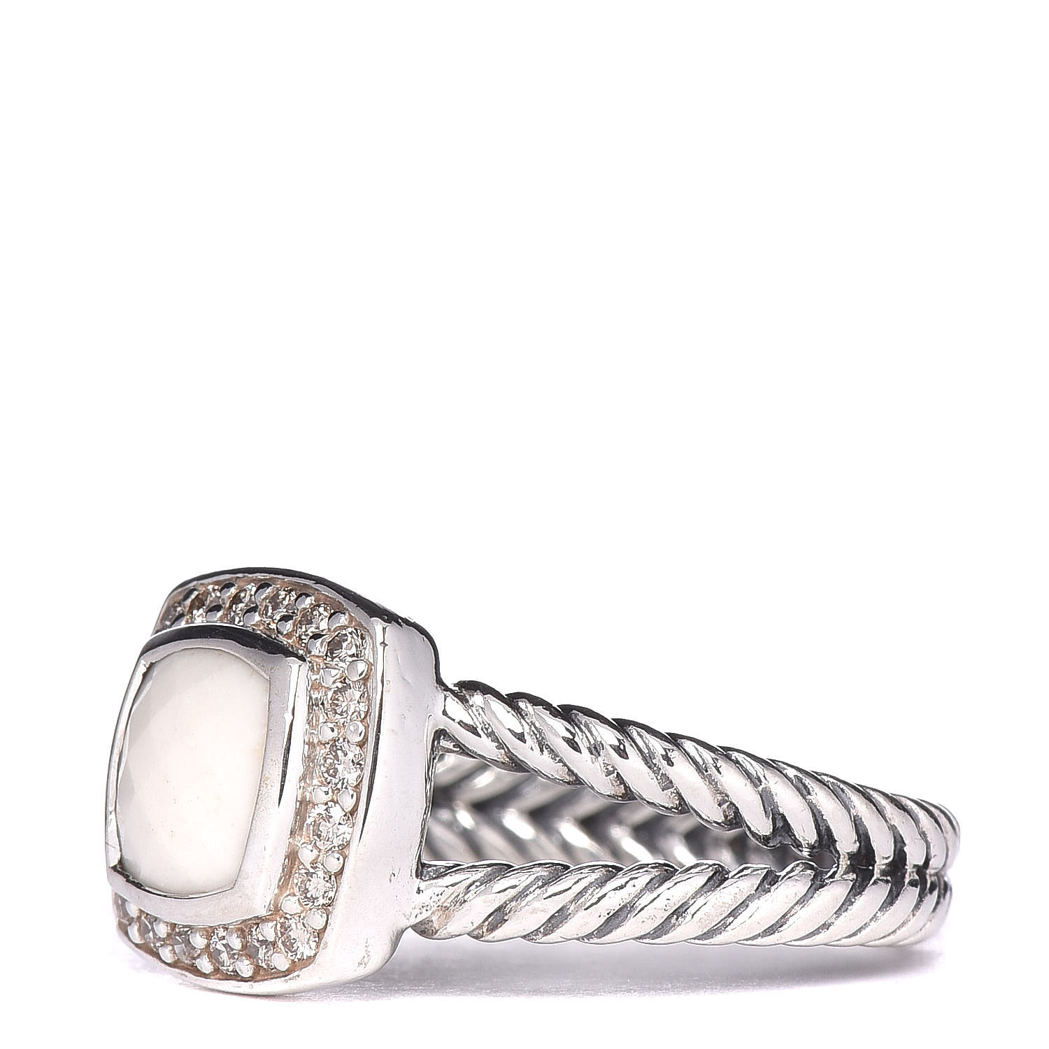 Sterling Silver Diamond White Agate 7mm Petite Albion Ring