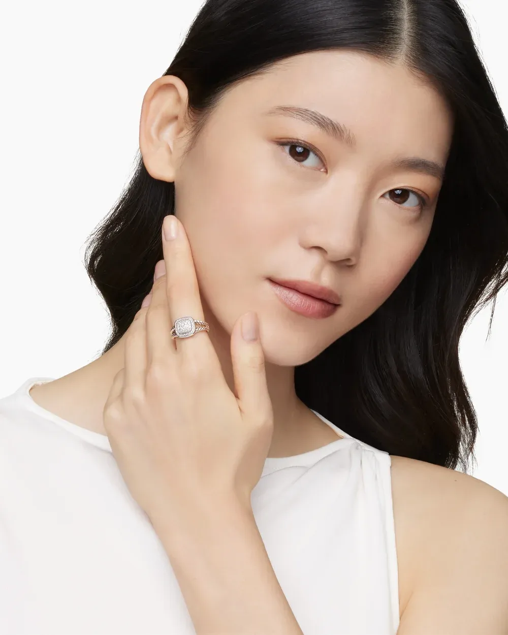 Petite Albion® Ring Sterling Silver with Pavé Diamonds