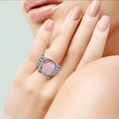 Sterling Silver Diamond Morganite 16mm Wheaton Ring