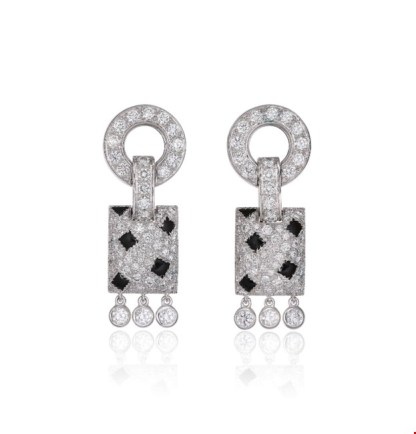 Carthttier White Gold Onyx and Diamond Pelage Panthère Earrings