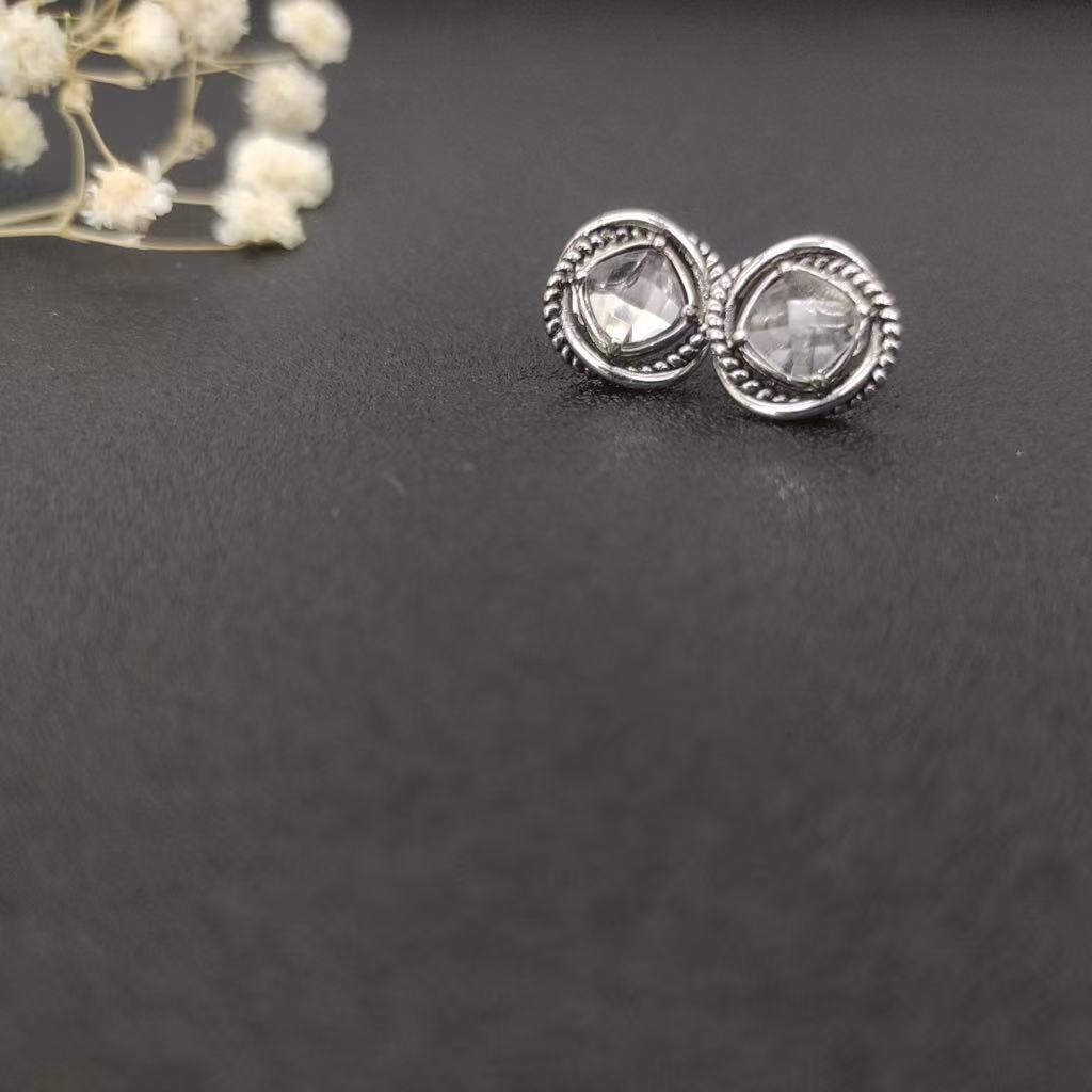 Infinity Stud Earrings Sterling Silver with White Diamonds, 13mm