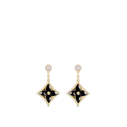 Color Blossom BB Star Ear Studs, Yellow Gold, Onyx And Diamonds