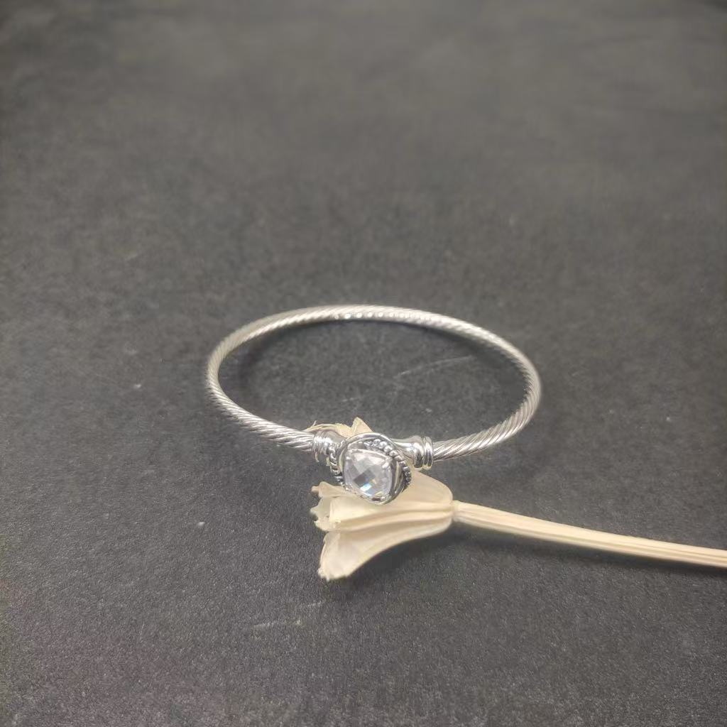 Cable Classics Bracelet, White Diamond and Bead Detail, Sterling Silver, 3mm