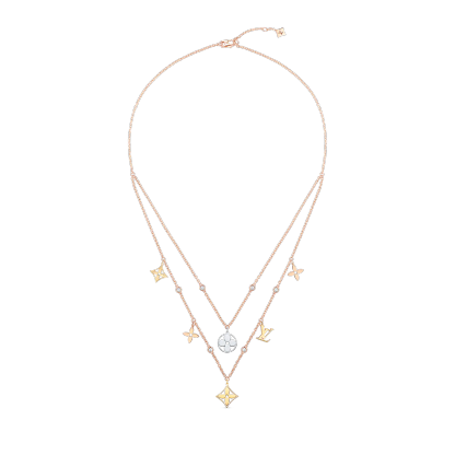 Idylle Blossom Charms Necklace, 3 Golds And Diamonds
