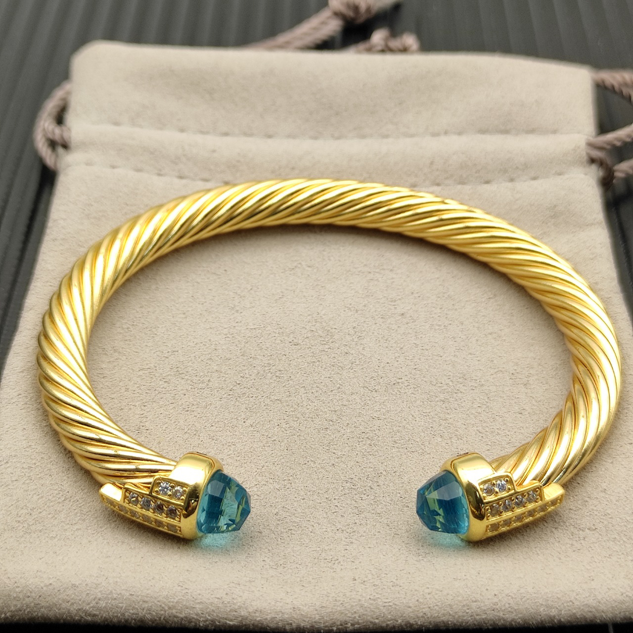 7mm Cable Bracelet with Blue  & Diamond Accents