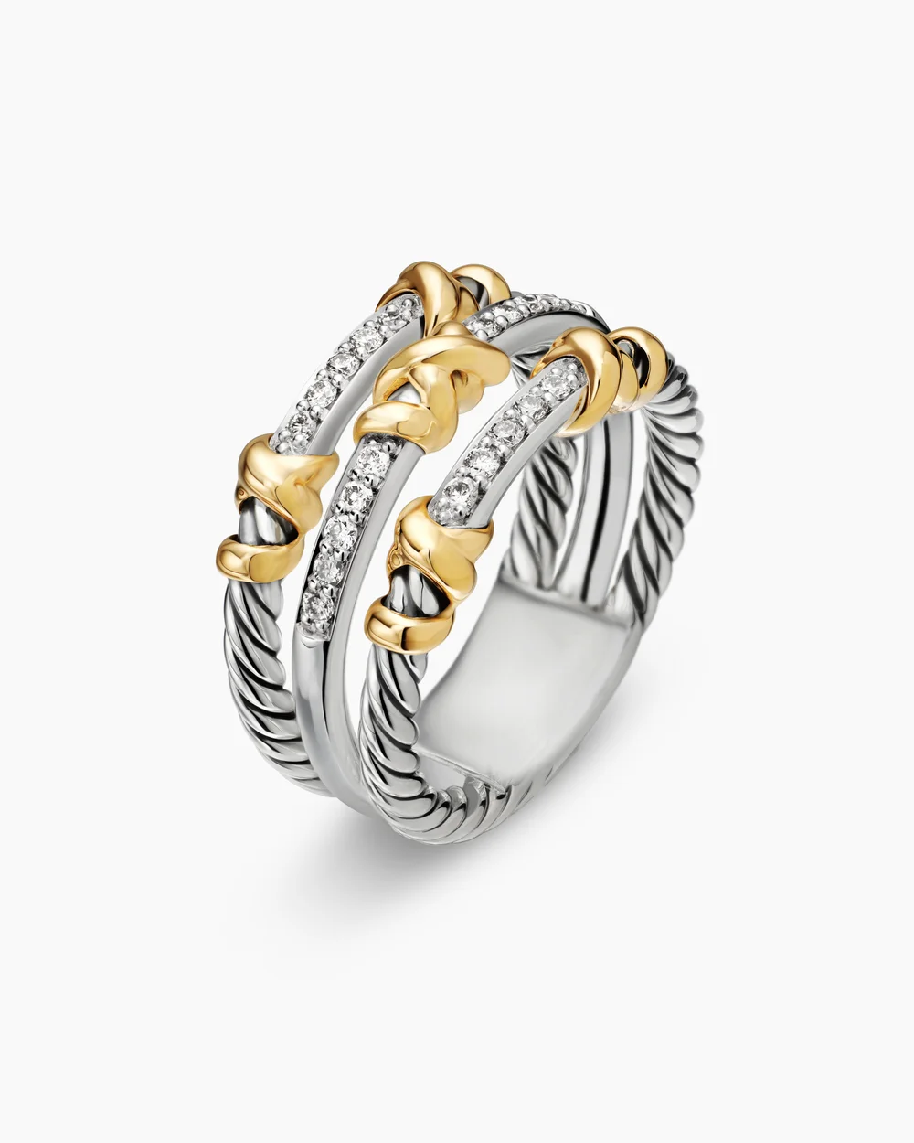Petite Helena Wrap Three Row Ring Sterling Silver with 18K Yellow Gold and Diamonds