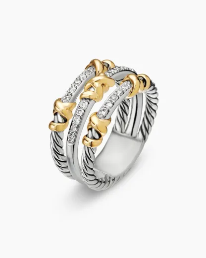 Petite Helena Wrap Three Row Ring Sterling Silver with 18K Yellow Gold and Diamonds
