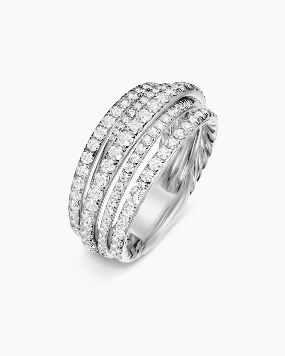 Pavé Crossover Ring 18K White Gold with Diamonds