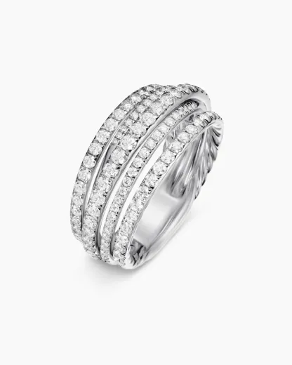 Pavé Crossover Ring 18K White Gold with Diamonds