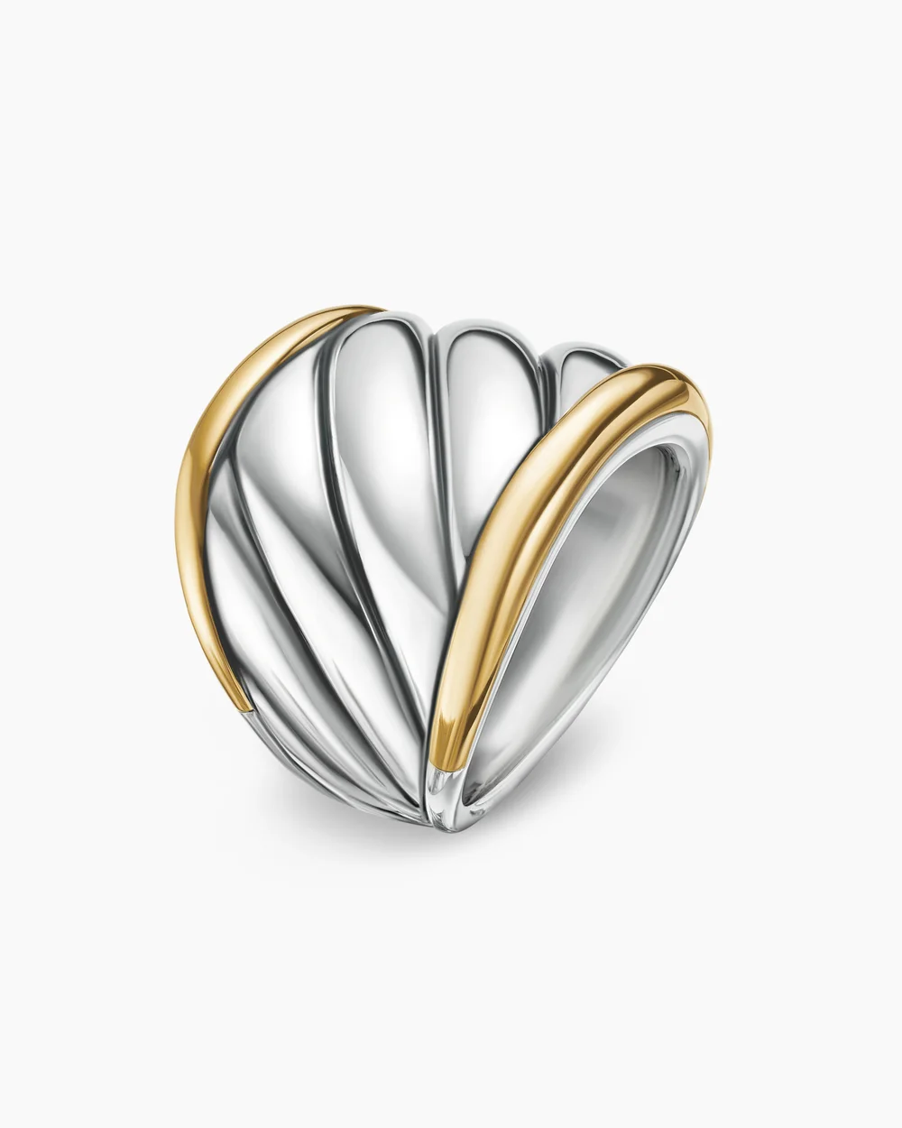 Sculpted Cable Saddle Ring Sterling Silver with 18K Yellow Gold
