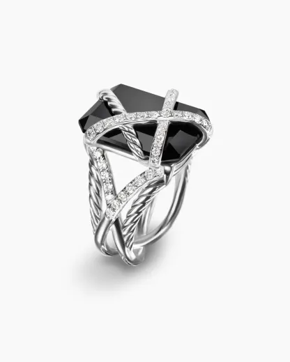 Cable Wrap Ring Sterling Silver with Black Onyx and Diamonds