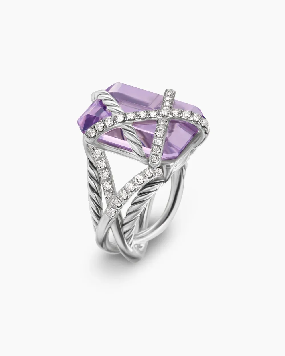Cable Wrap Ring Sterling Silver with Lavender Amethyst and Diamonds