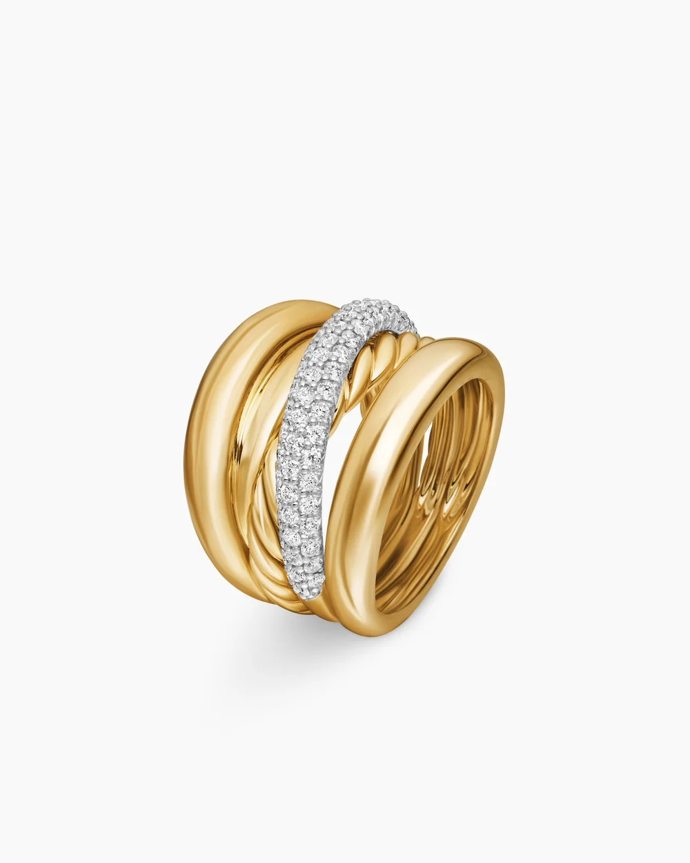 Pavé Crossover Five Row Ring 18K Yellow Gold with Diamonds