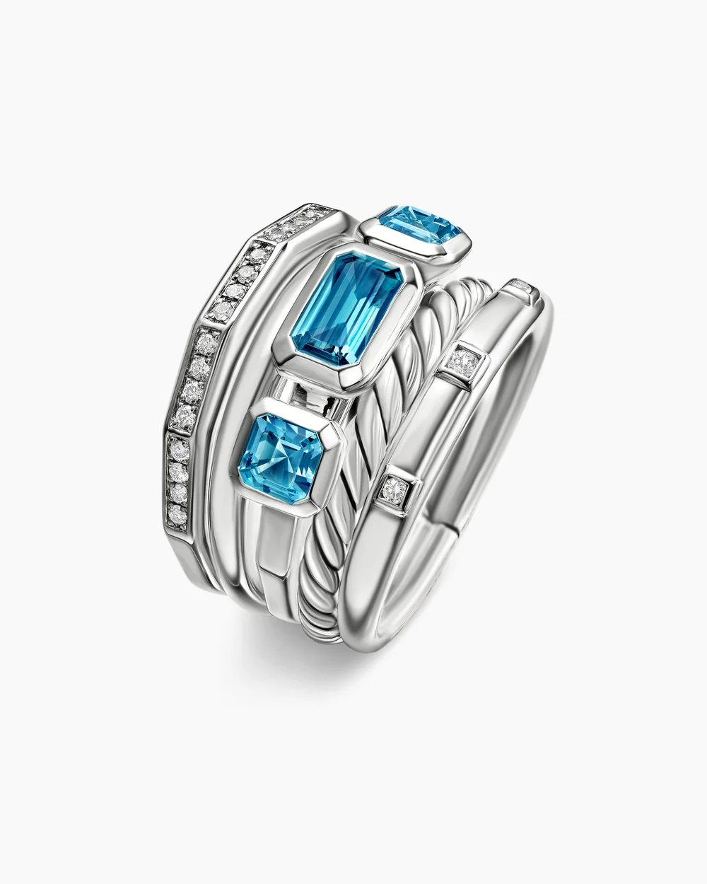 Stax Five Row Ring Sterling Silver with Hampton Blue Topaz and Diamonds