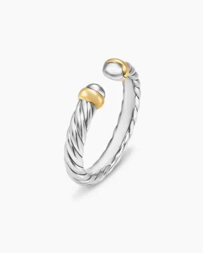 Petite Cable Ring Sterling Silver with 14K Yellow Gold