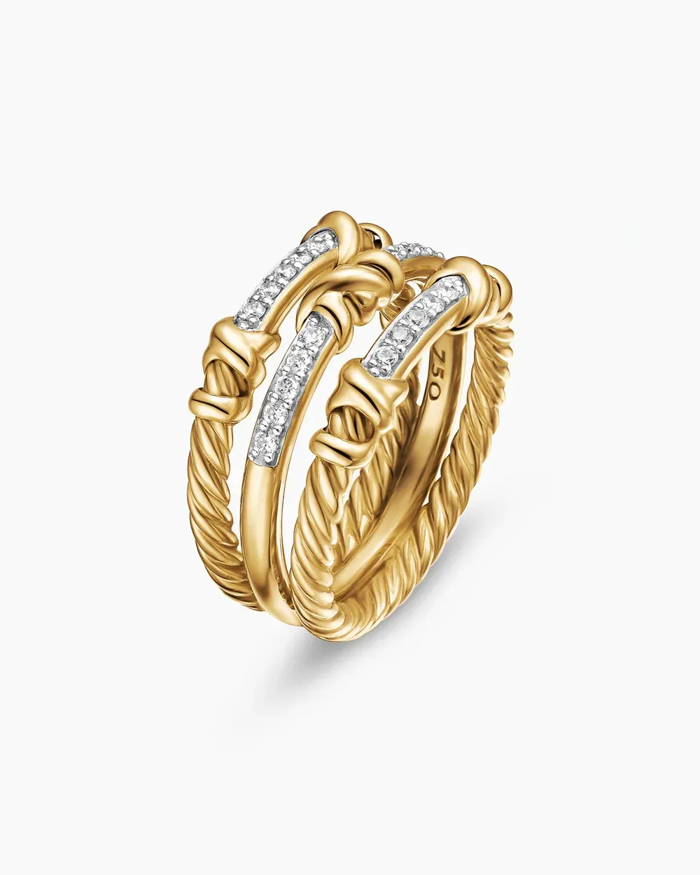 Petite Helena Wrap Three Row Ring 18K Yellow Gold with Diamonds,