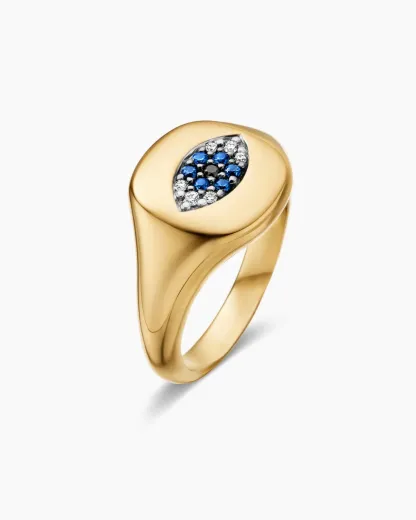 Cable Collectibles® Evil Eye Pinky Ring 18K Yellow Gold with Pavé Sapphires and Diamonds
