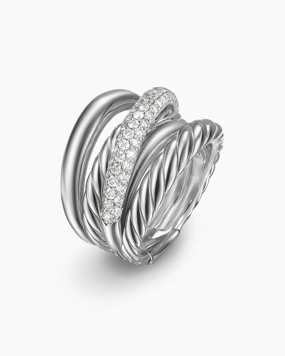Crossover Five Row Ring Sterling Silver with Diamonds, 17.5mm